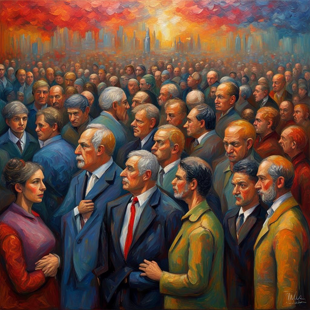 Geopolitical Intrigue: Neo-Impressionist Oil Painting