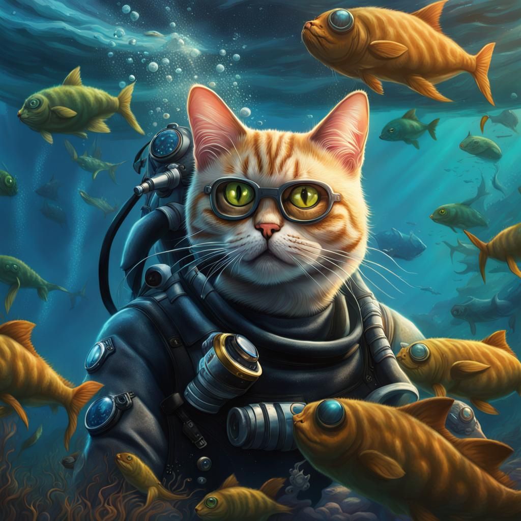 Underwater Cat War Commanded by Scuba General