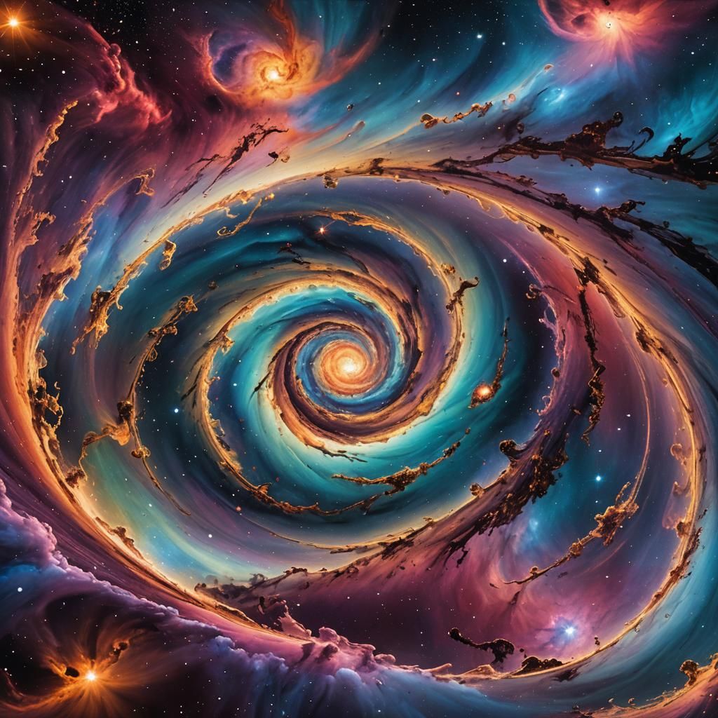 Surreal Galaxy with Iridescent Clouds and Warped Celestial B...