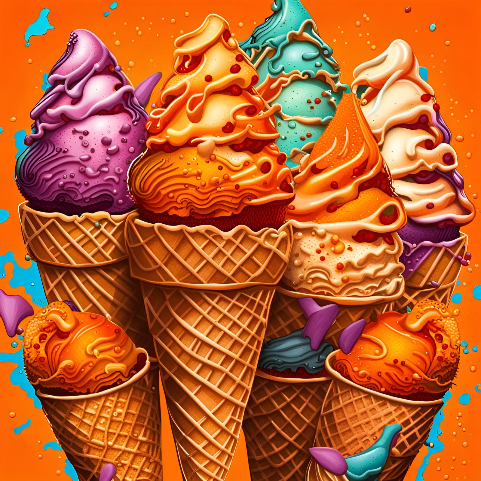 Vibrant Pop Art Ice Cream Cornets