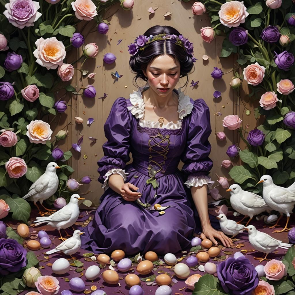 Intricate Portrait of Woman in Surreal Garden, Hyperrealisti...