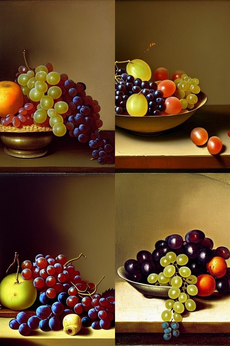 Hyperrealistic Still Life with Fruit in Rembrandt-Bosch Styl...