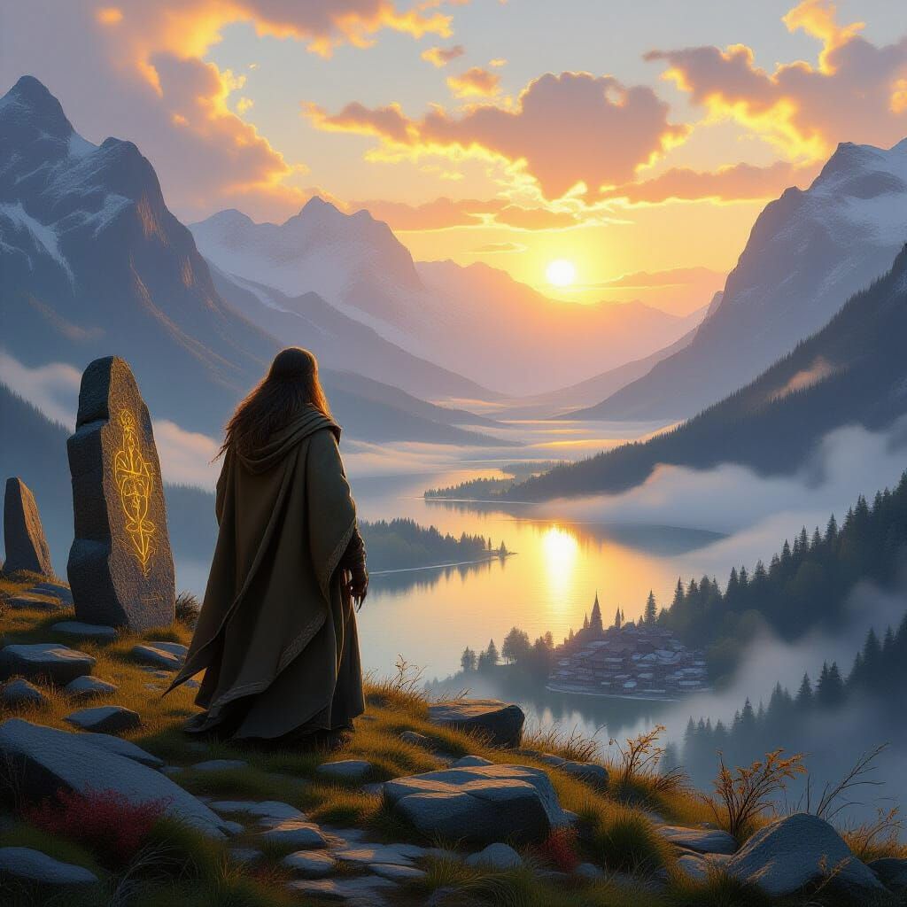 Druid Overlooking Hidden Valley at Dawn