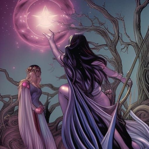 Moon Goddess Protects Girl: Comic Book Art