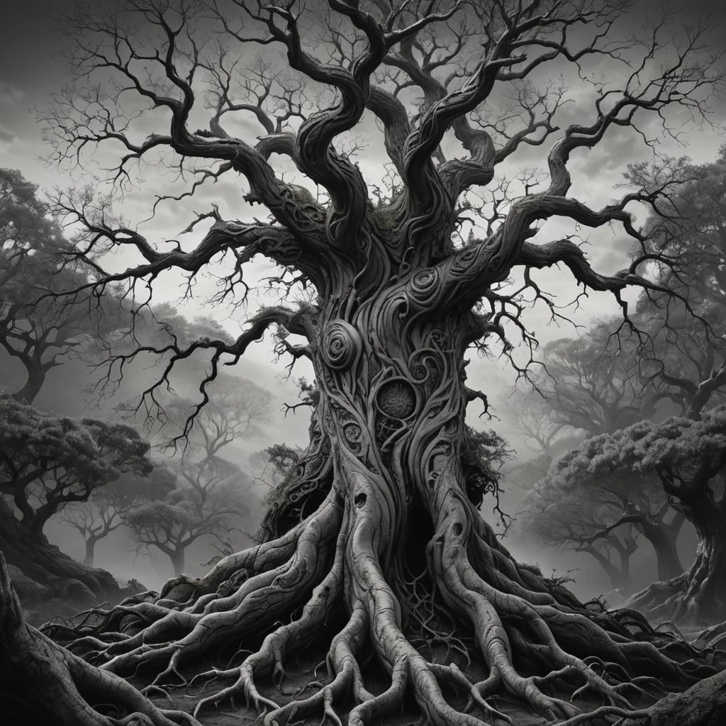 Mystical Tree with Intricate Details in Matte Painting Style