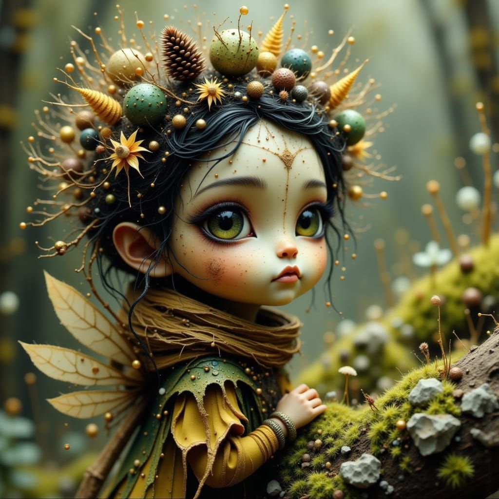 Ethereal Woodpunk Fairy with Pinecone Adornments