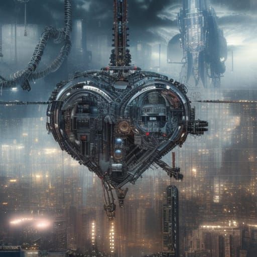 Hyper Detailed Cyborg Heart in Dark Sci-Fi Style