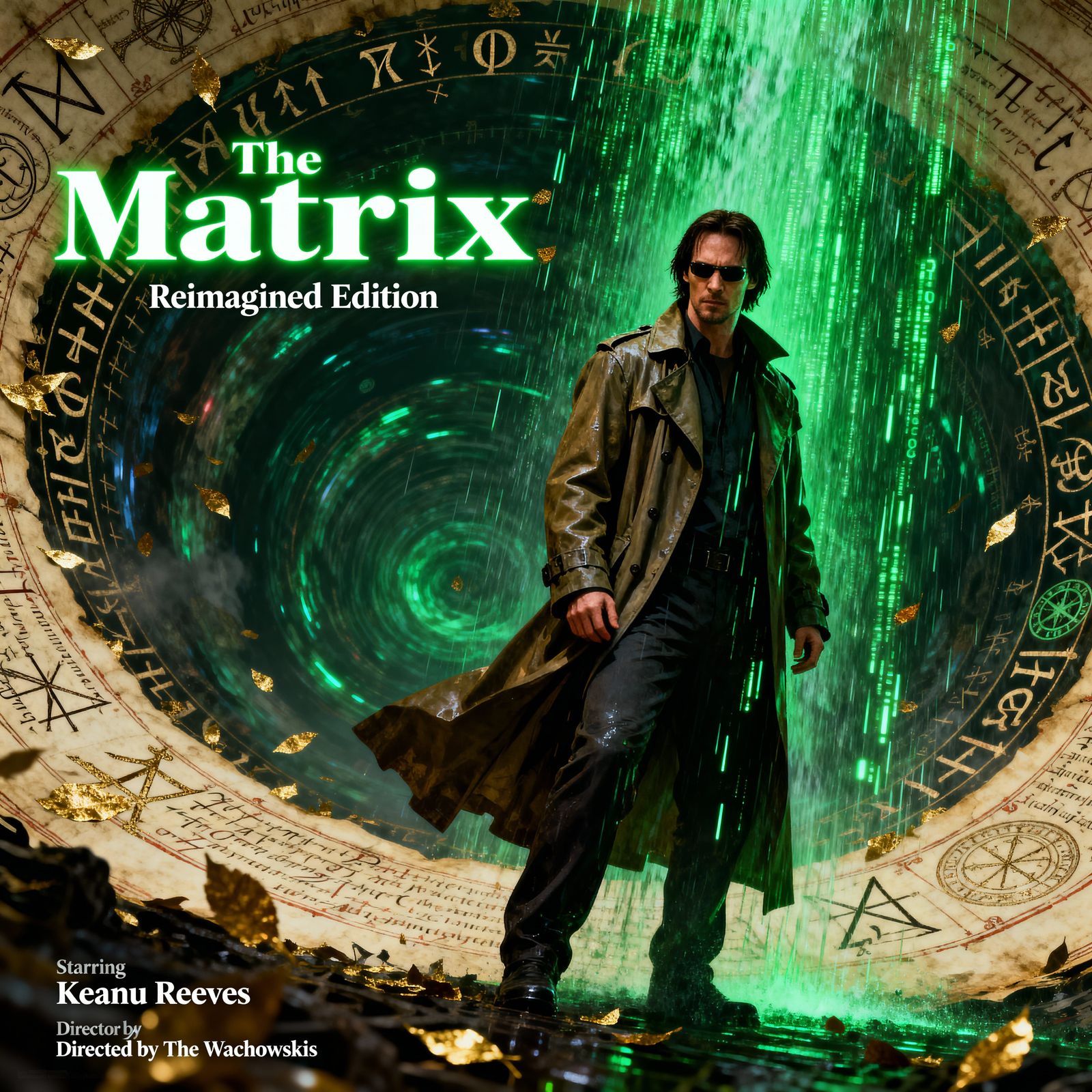 The Matrix Neo Poster in Cyberpunk Mystical Art Style