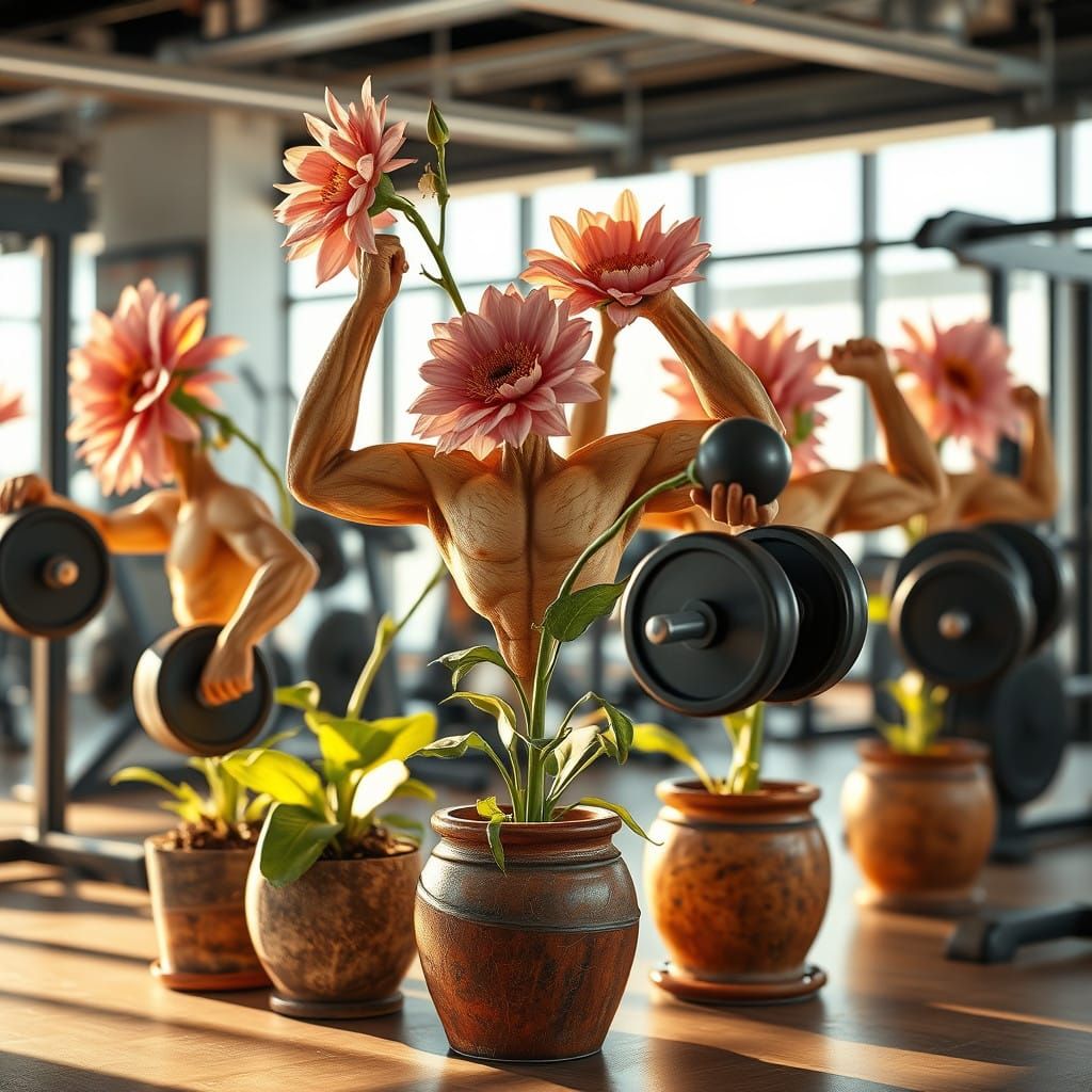 Flowers Lifting Weights in a Modern Gym
