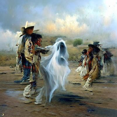 Ghost Dance Ceremony in Oil Painting Style