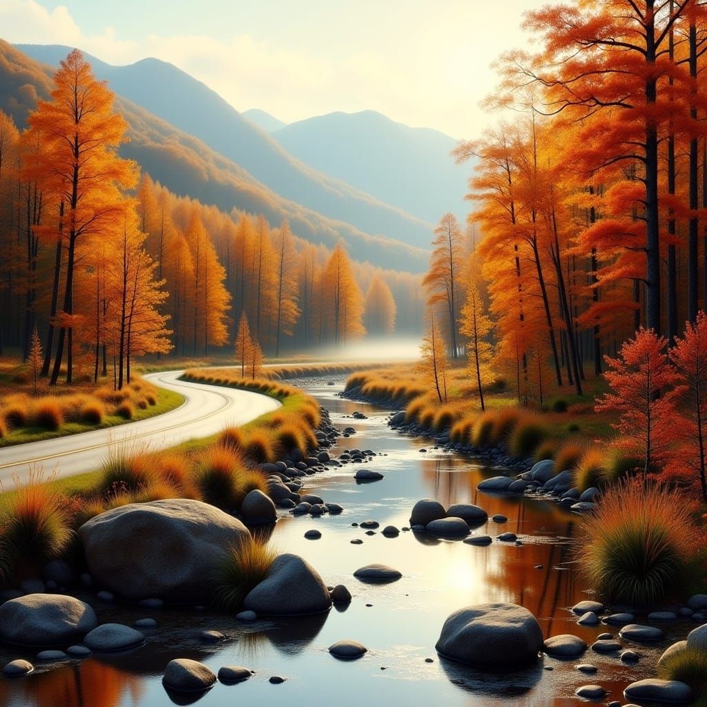 Blue Ridge Parkway Gorge in Autumn, Impressionist Style