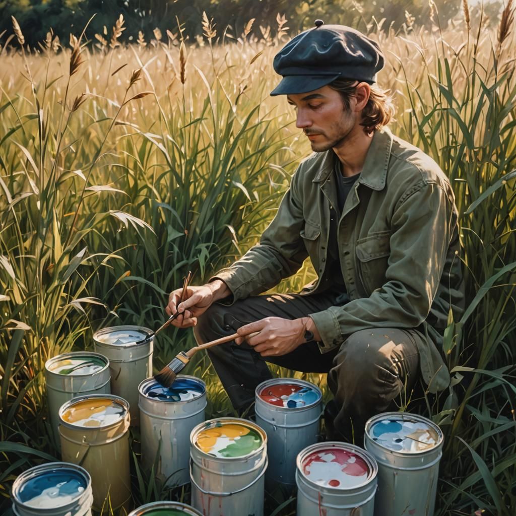 Painter Colors Meadow Grass in Sfumato Style