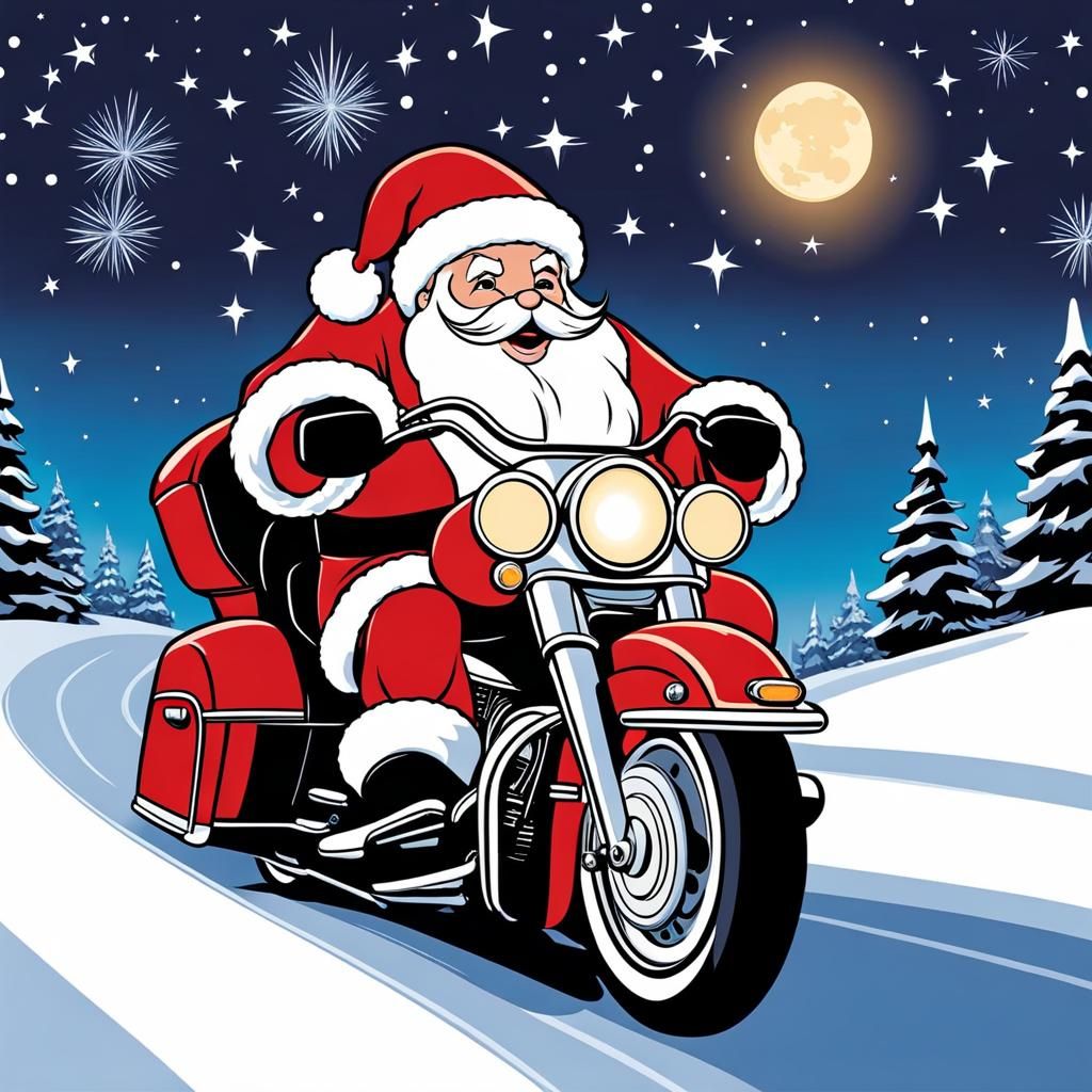 Santa on Harley-Davidson Road King Classic Sky Journey