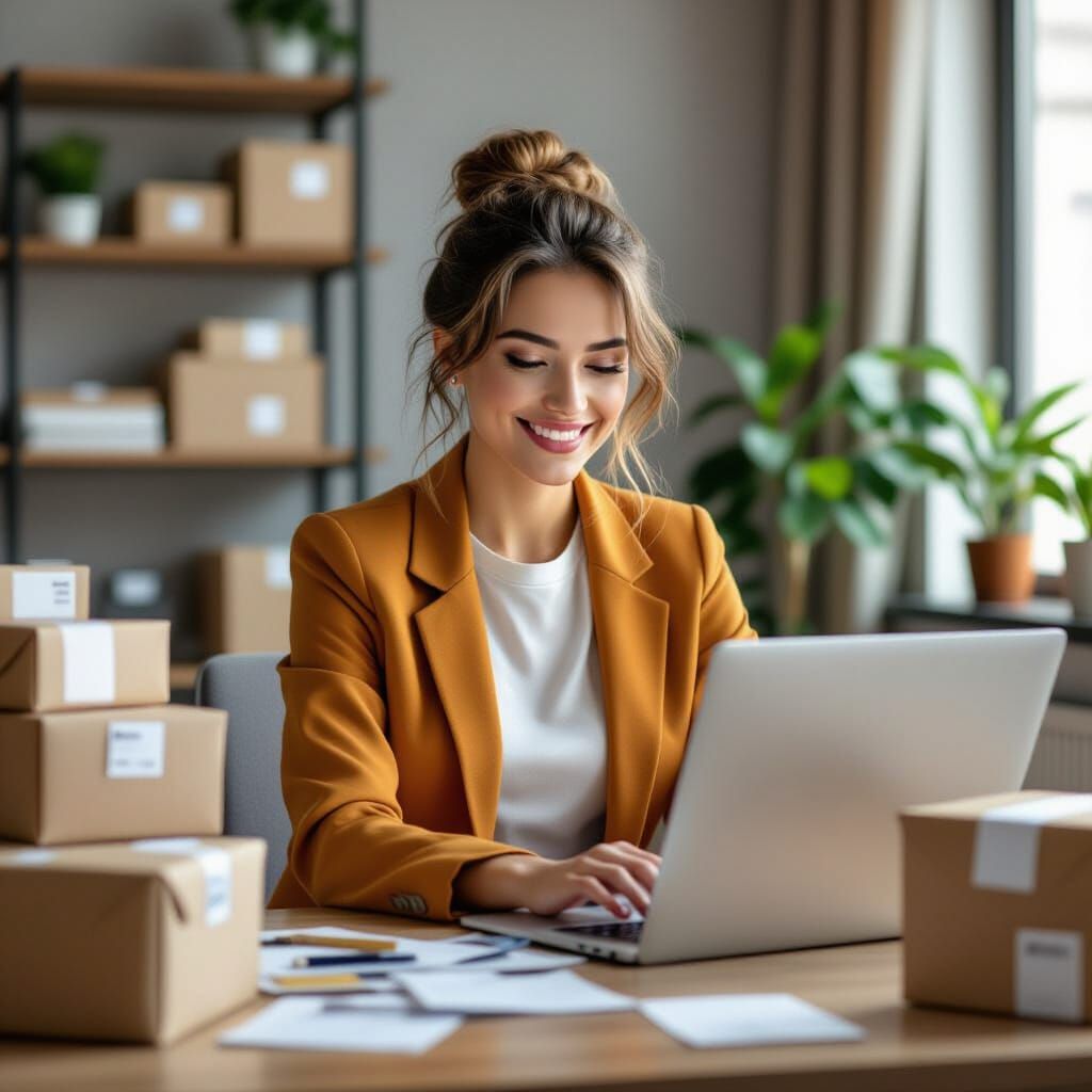 Businesswoman Tracking Sales in Photorealistic Digital Art S...