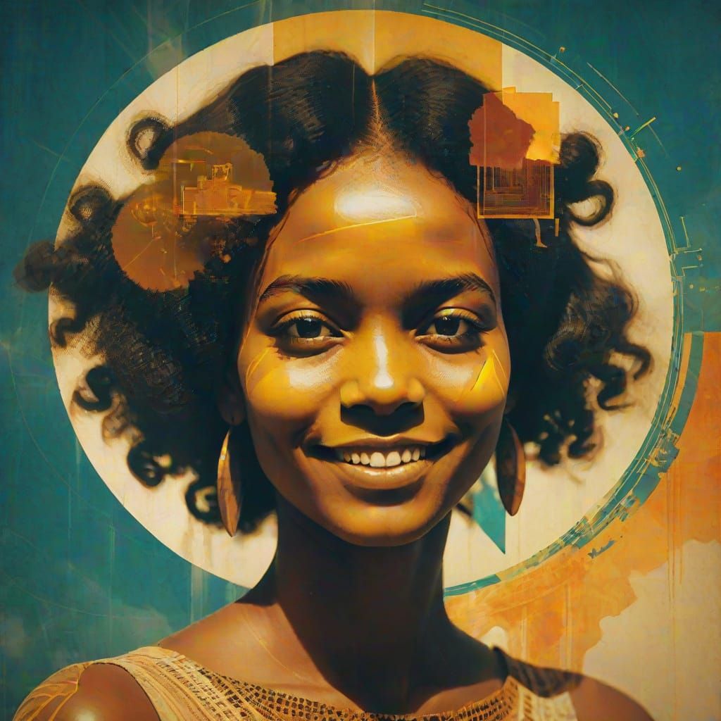 Afrofuturist Woman Glows with Double Exposure Art Deco Splen...
