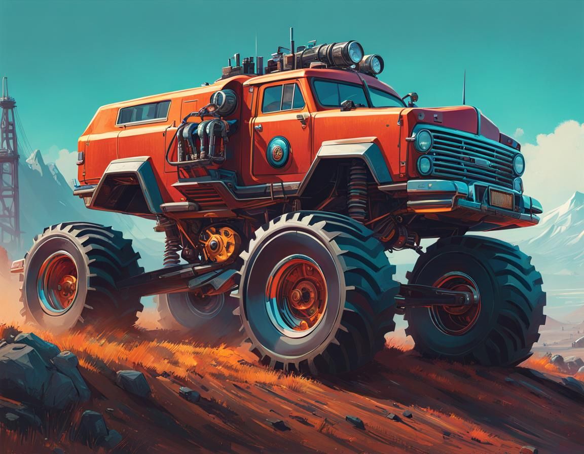 Steampunk Monster Truck on Dirt Hill