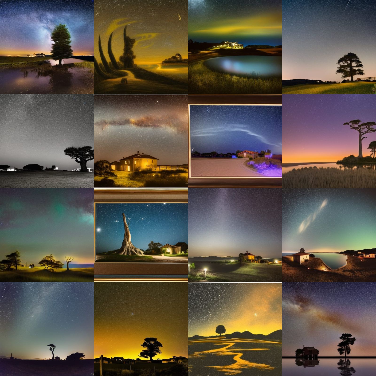 Starry Night Landscape with Cypress Tree