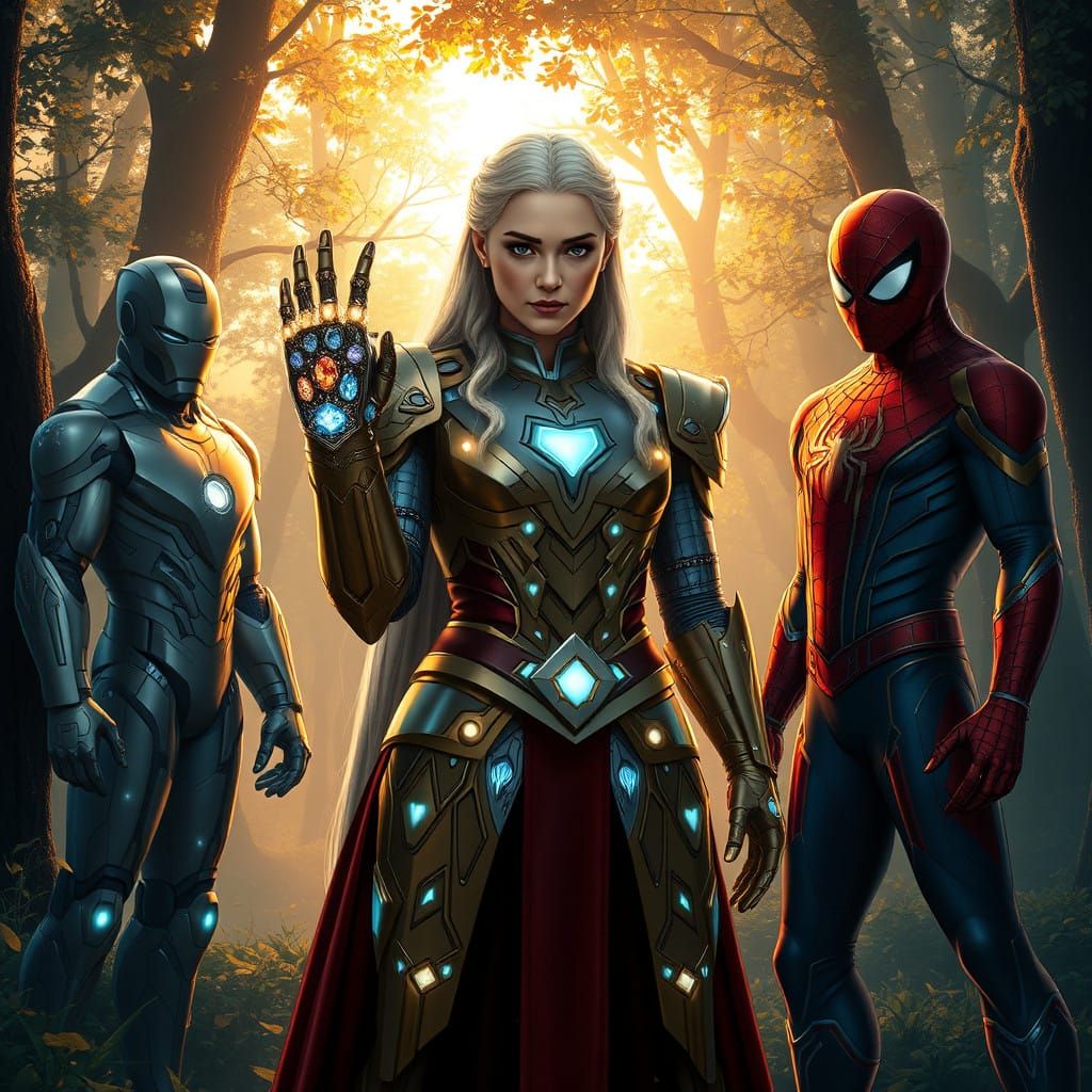 Targaryen Queen Stands with Avengers in Enchanted Forest