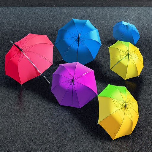 Vibrant Anime Umbrellas Reflecting Sunny Day After Rain