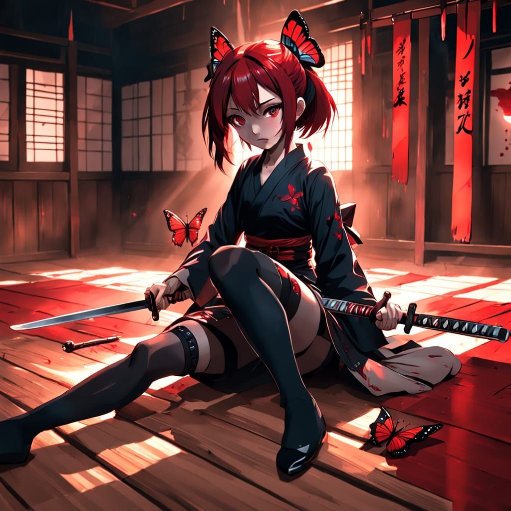Anime Girl in Dojo with Katana in Studio Trigger Style