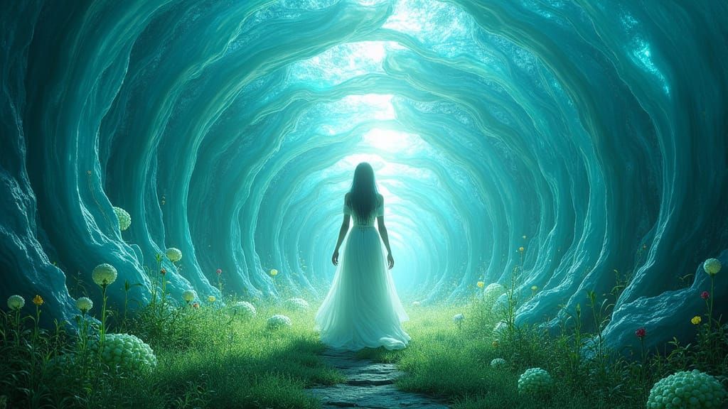 Mystical Female Entity Emerges in Iridescent Glass Palace St...