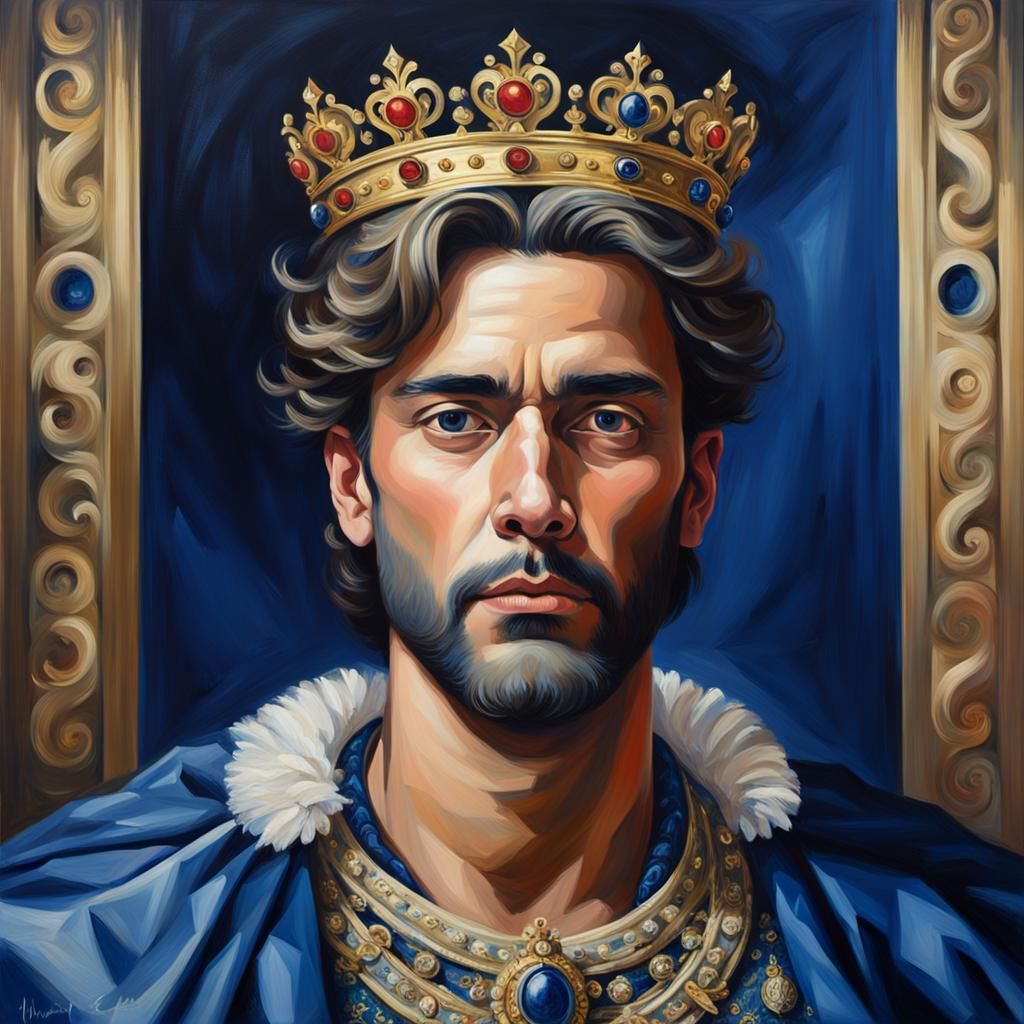 Regal King in Royal Attire: A Hyperrealistic Oil Painting