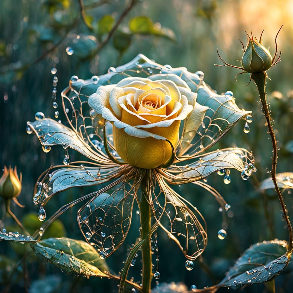 Ethereal Rose Woven from Glowing Spider Silk