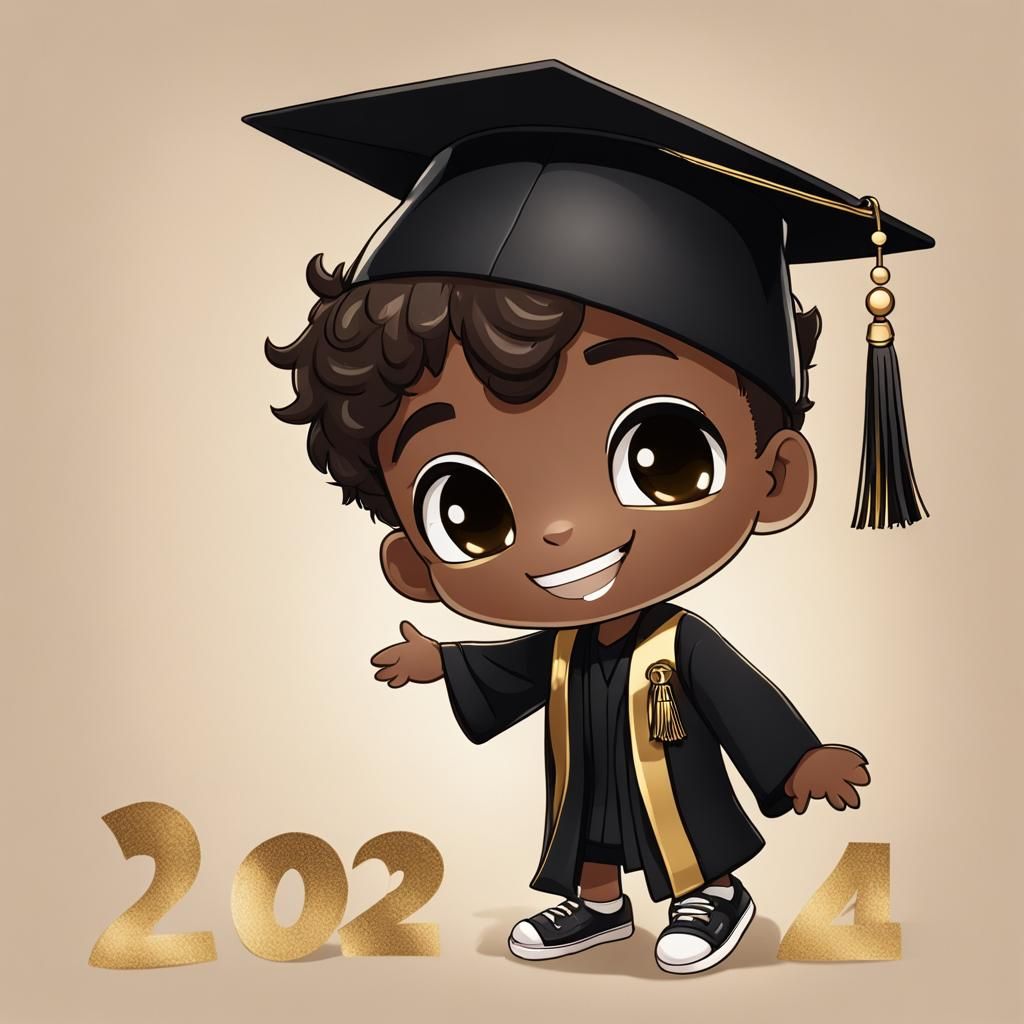 Charming Chibi Boy in Graduation Gown, Class of 2024
