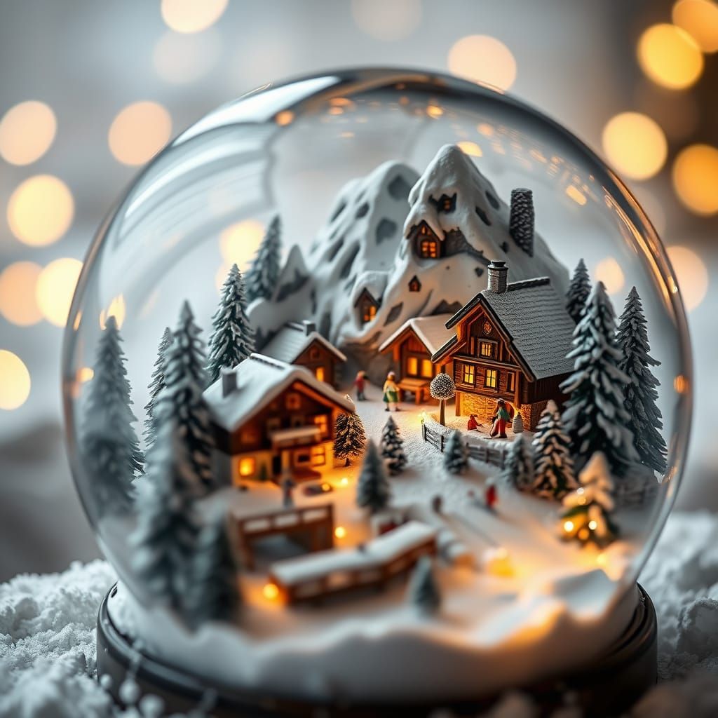 Miniature Alpine Village in Snow Globe: Winter Wonderland