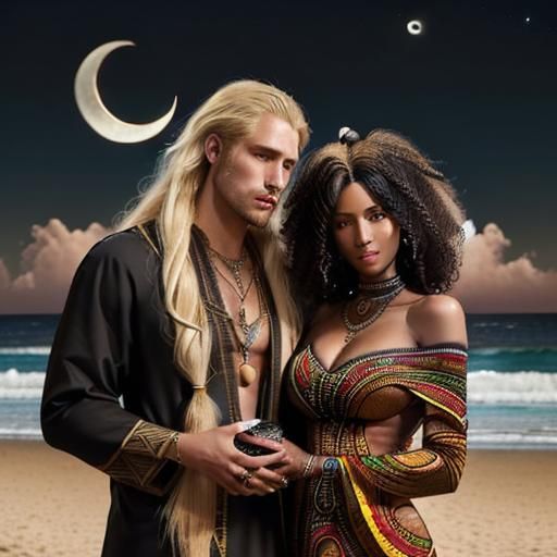 Interracial Couple's Beach Wedding Under Moonlight