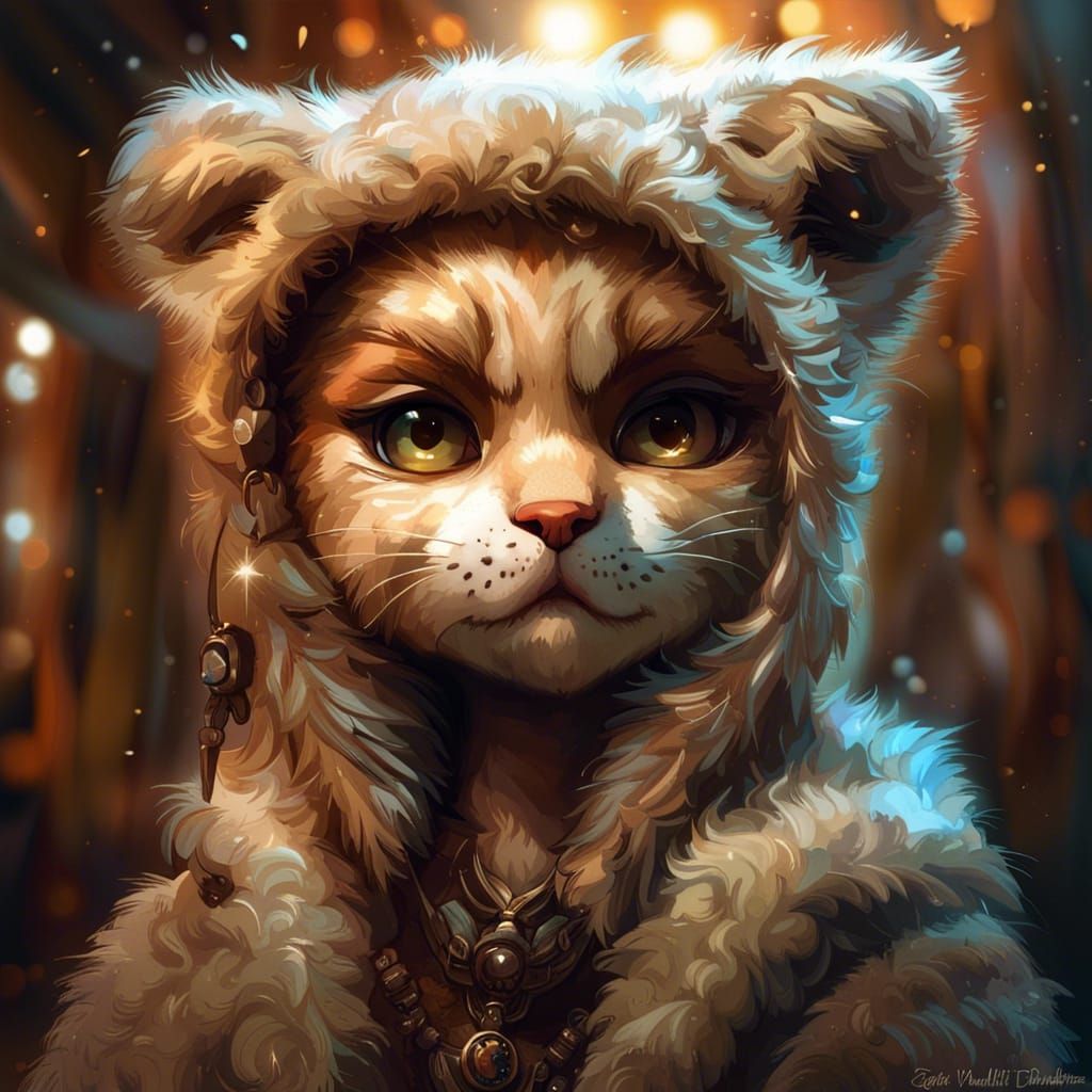 Adorable Chibi Furry Cougar Portrait in 3D
