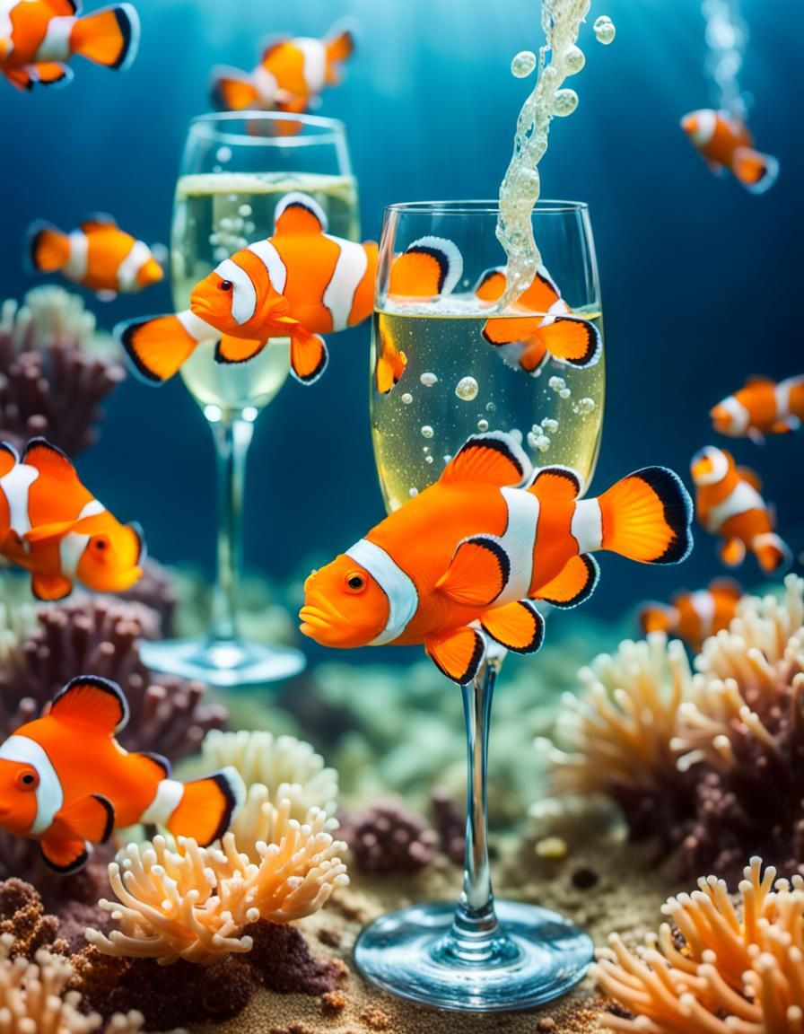 Clownfish Celebrate with Champagne: Underwater Macro Photogr...