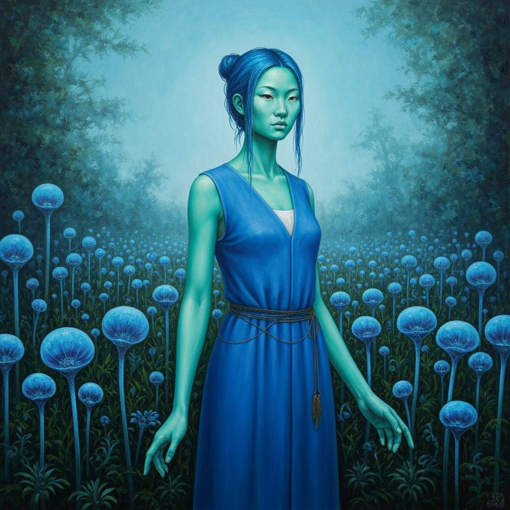Slender Woman in Alien Garden Oil Painting