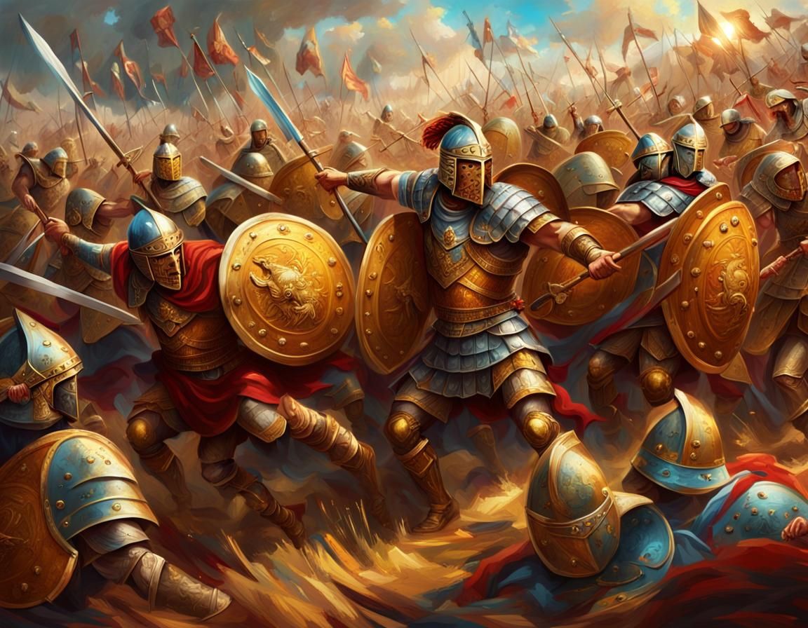 Roman Warriors Engage in Epic Battle on a Chaotic Battlefiel...