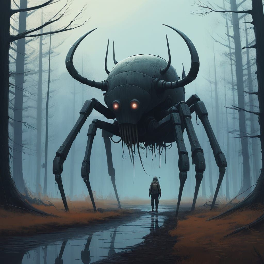 Ancient Crawlid in Dark, Gritty, Biomechanical Landscape