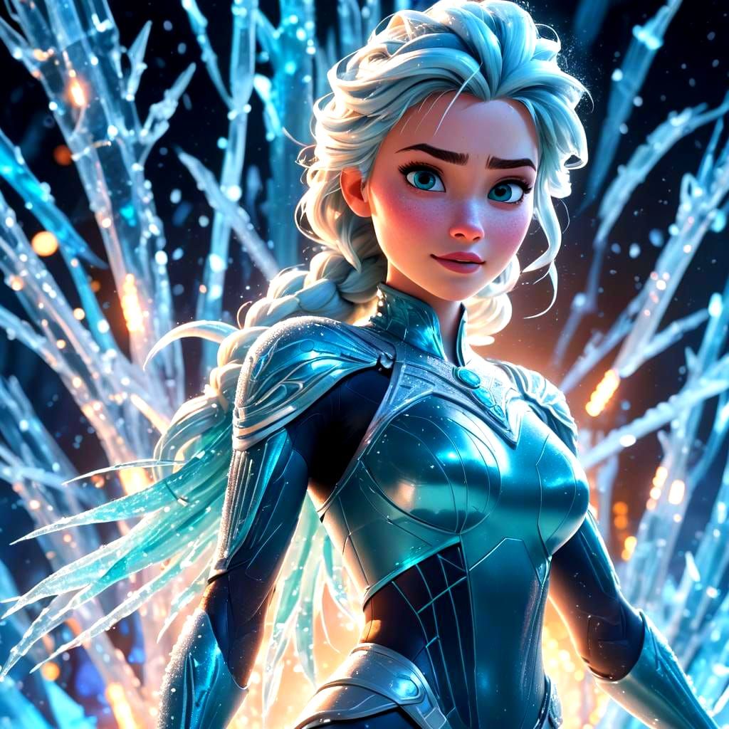 Elsa as Icy Superheroine in 3D Digital Art
