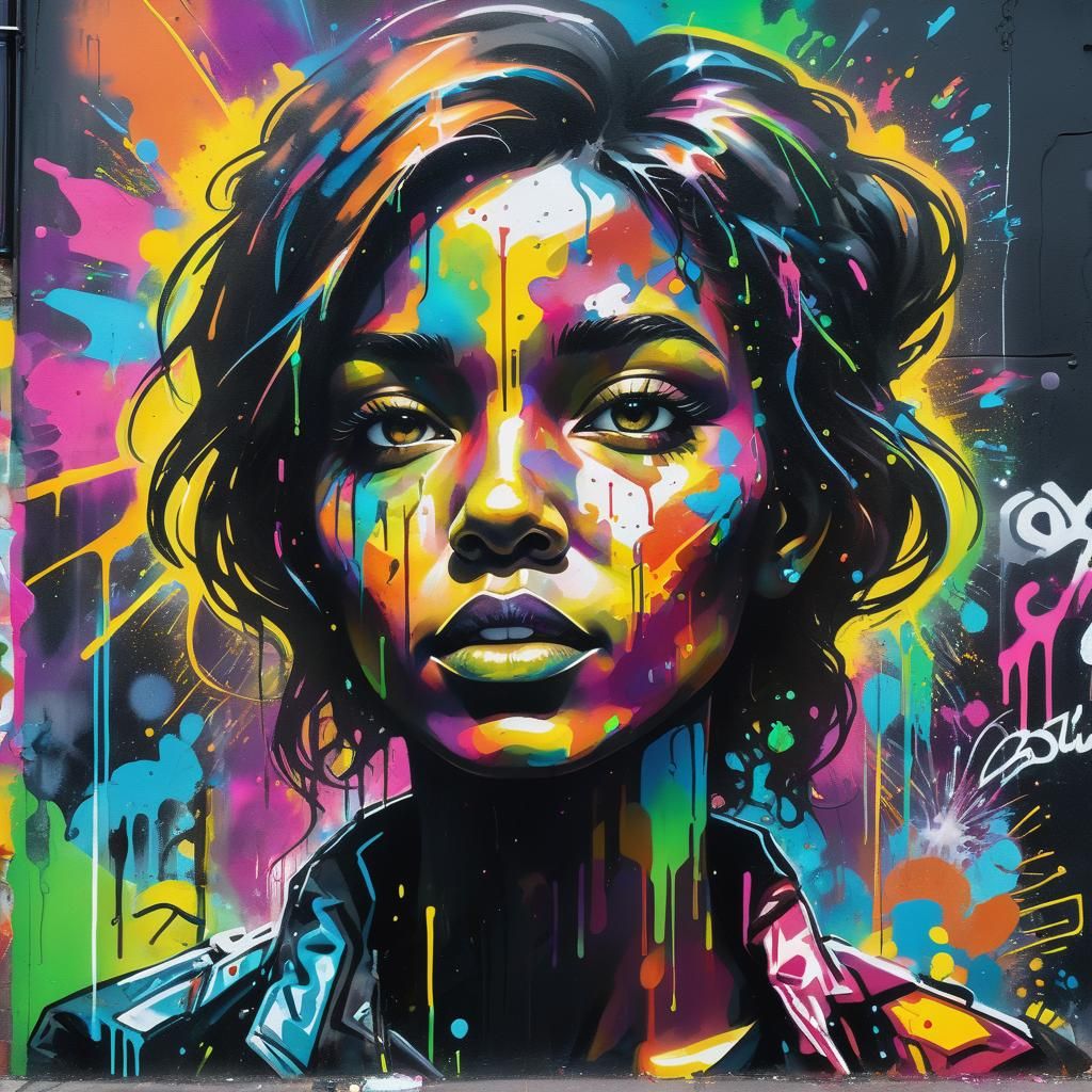 Vibrant Graffiti Art Portrait in a Cyberpunk Style