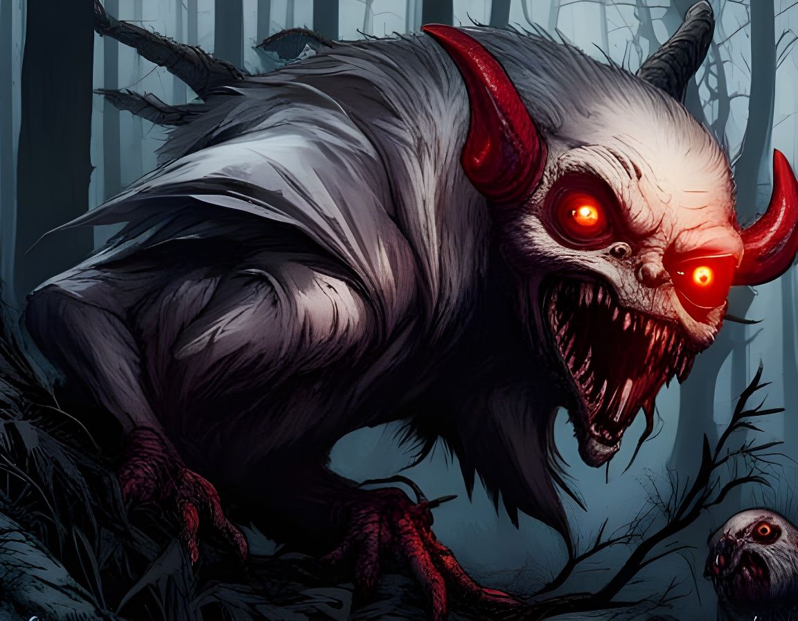 Creepy Demon Portrait in Spooky Dark Forest