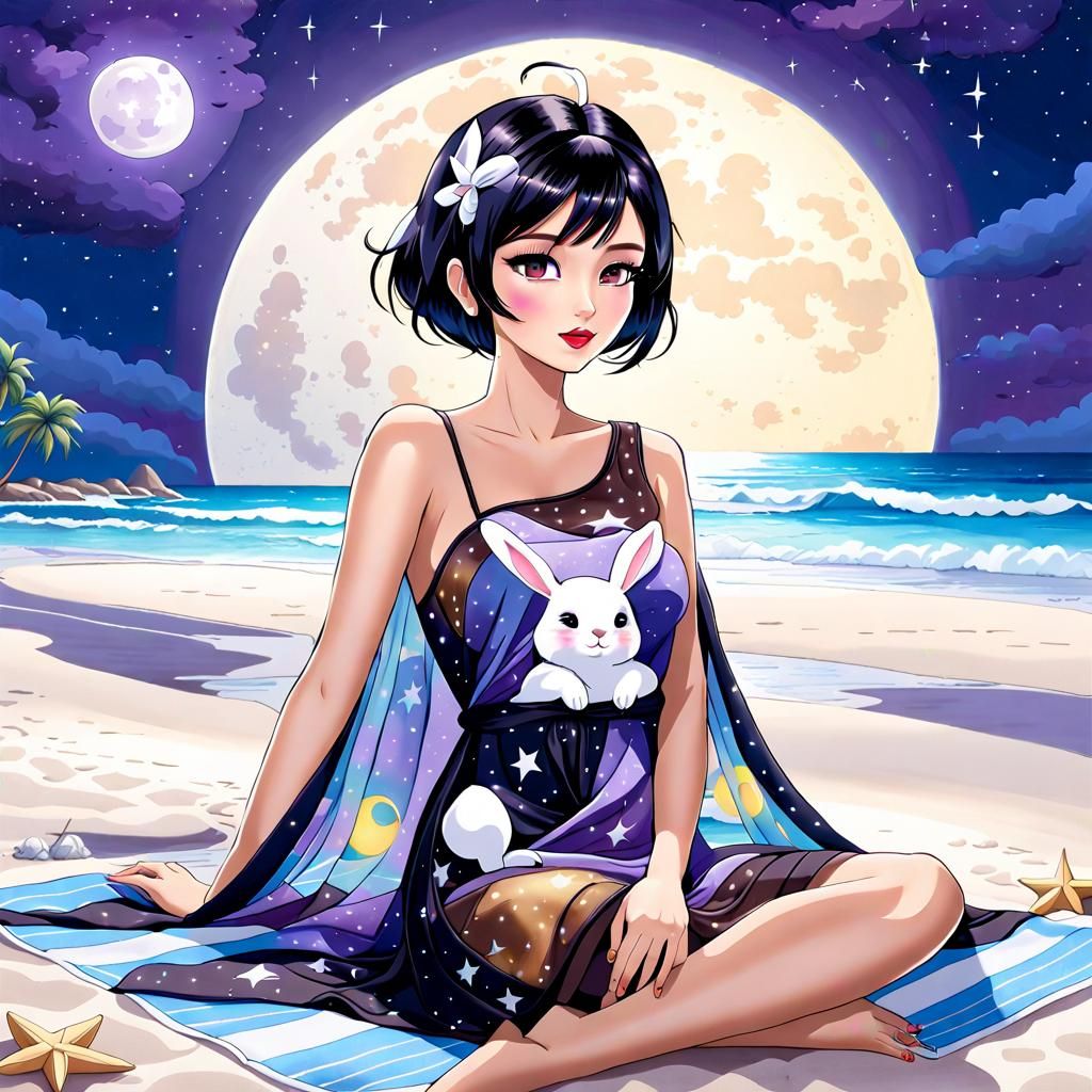 Thai Model on Beach in DreamWorks Animation Style