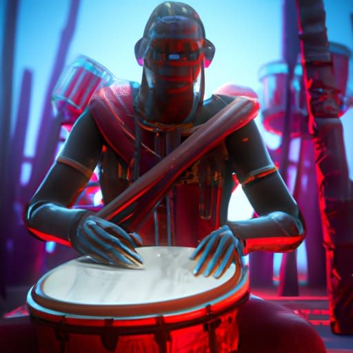 Black Man in Burgundy Suit Playing Drum