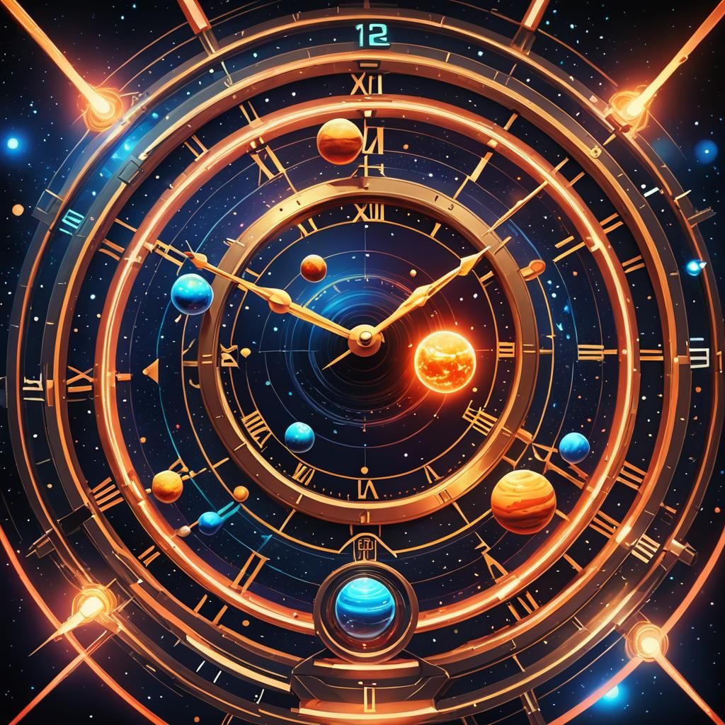 Sci-Fi Solar System Clock in Neon Style