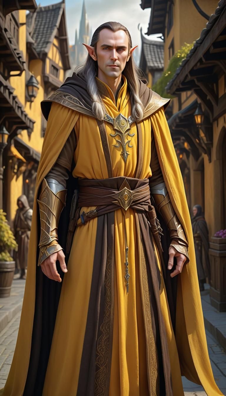 Wise High-Elf Jedi Master in Medieval City