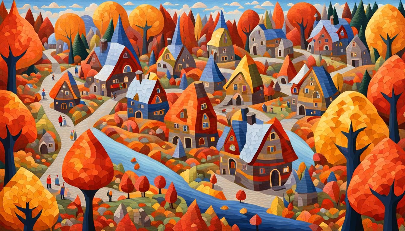 Gnome Village in Autumn, Gino Severini Style