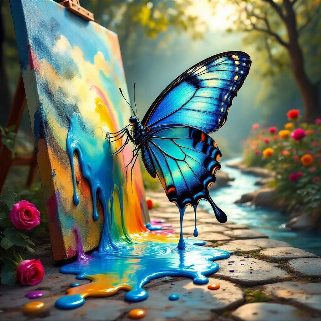 Surreal Butterfly Emerges from Canvas in Dali Style