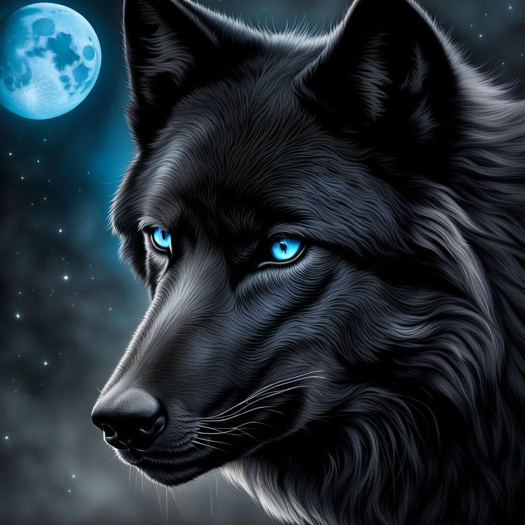 Black Wolf with Blue Moon Eye Marking