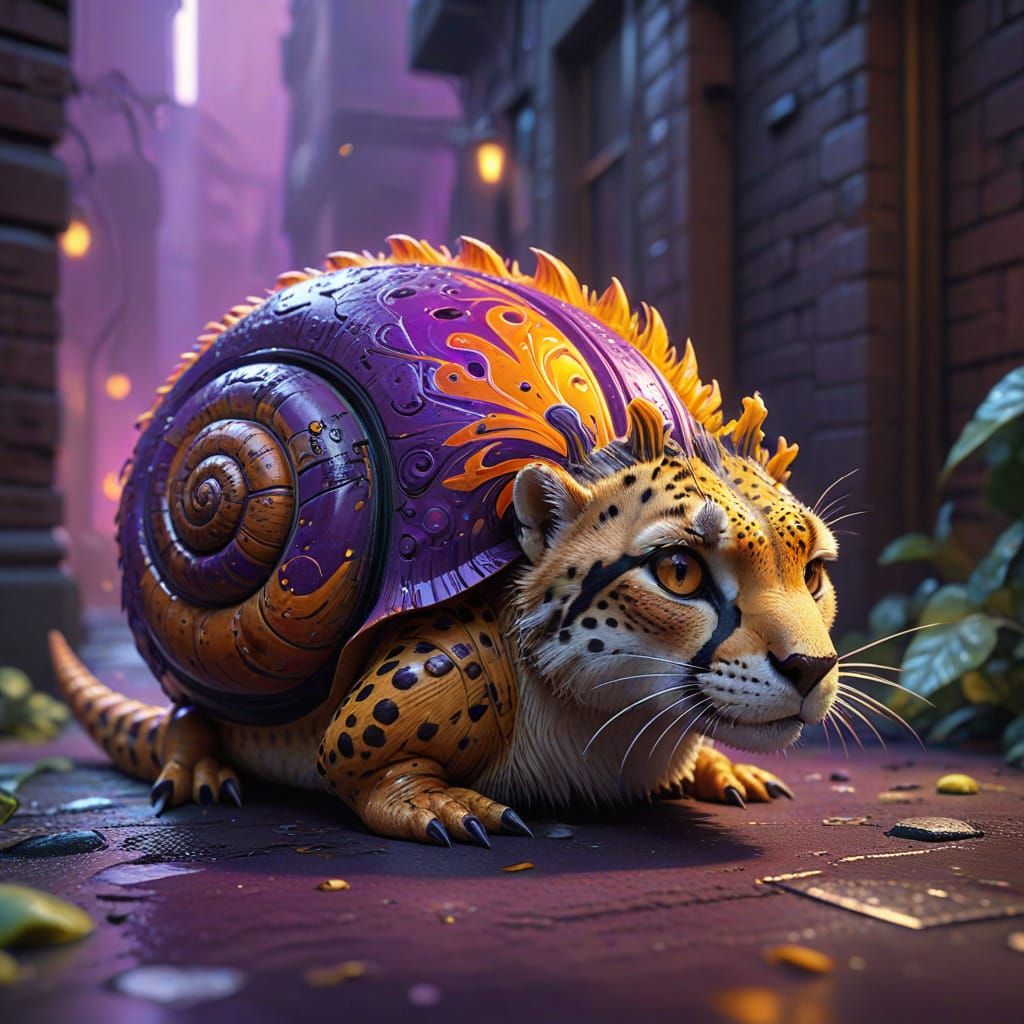 Majestic Cheetah-Snail in Hyper-Realistic Digital Art