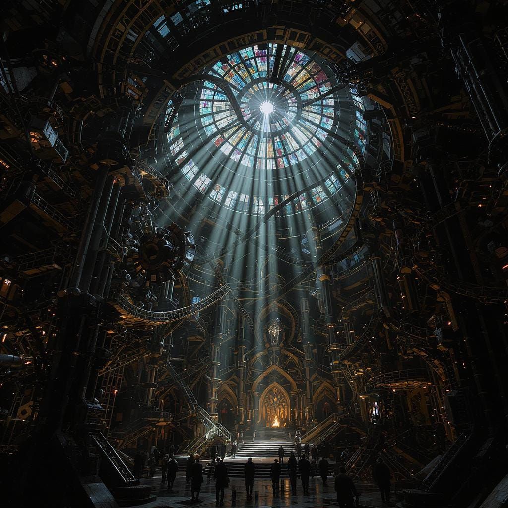 Gothic Steampunk Cathedral with God Rays