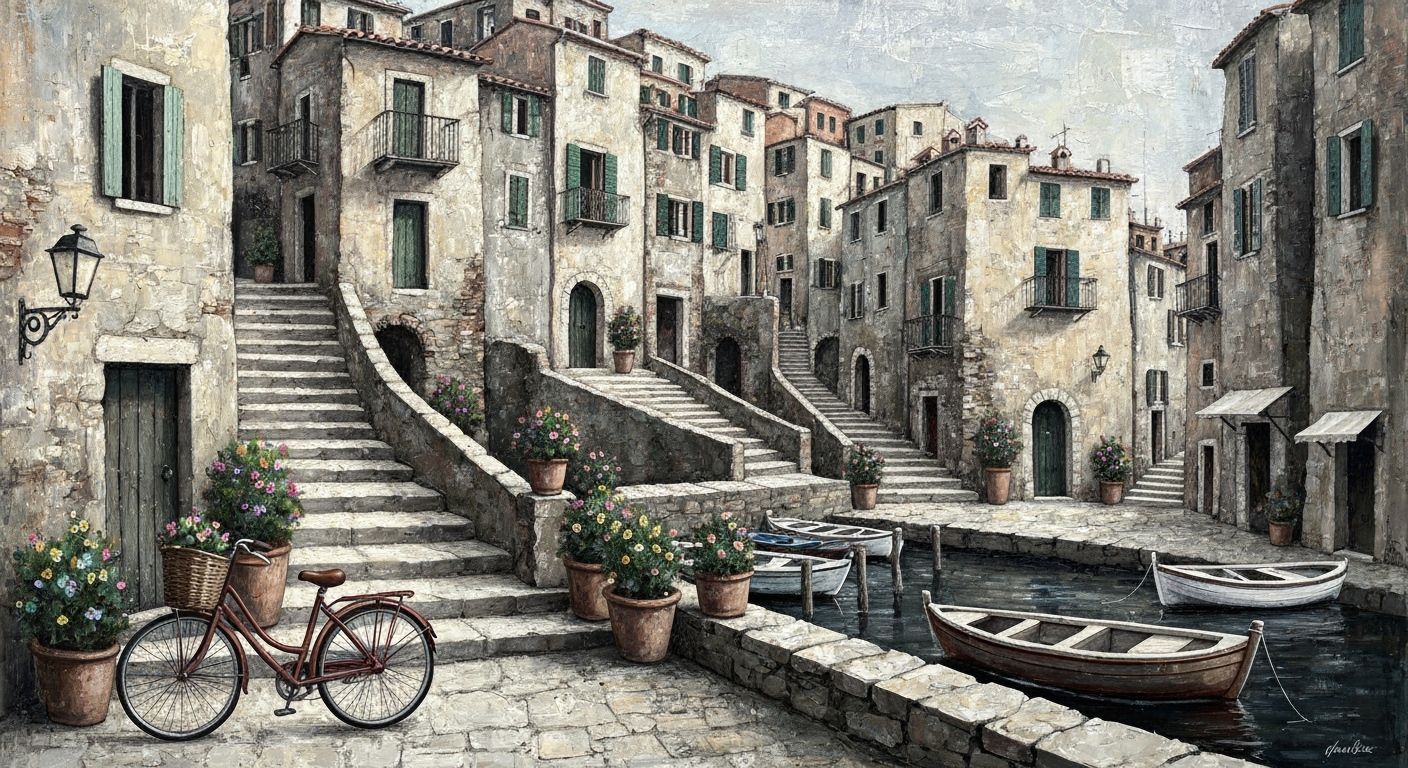 Italian Village in Ashley Wood's Abstract Realism Style
