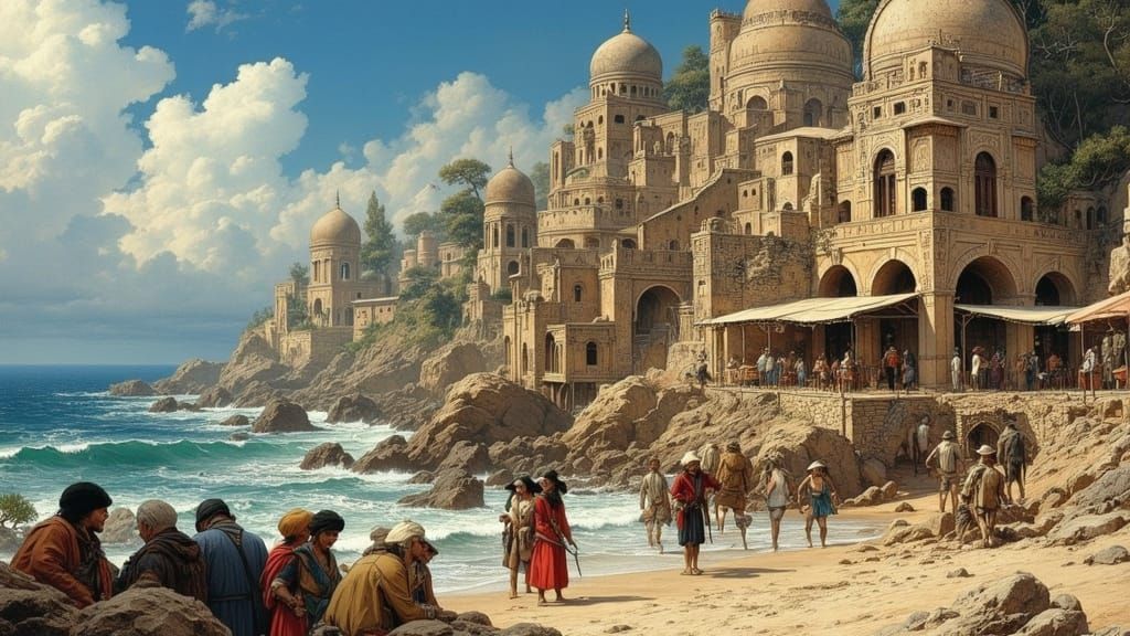 Ancient Persian City by the Sea: Digital Rendering