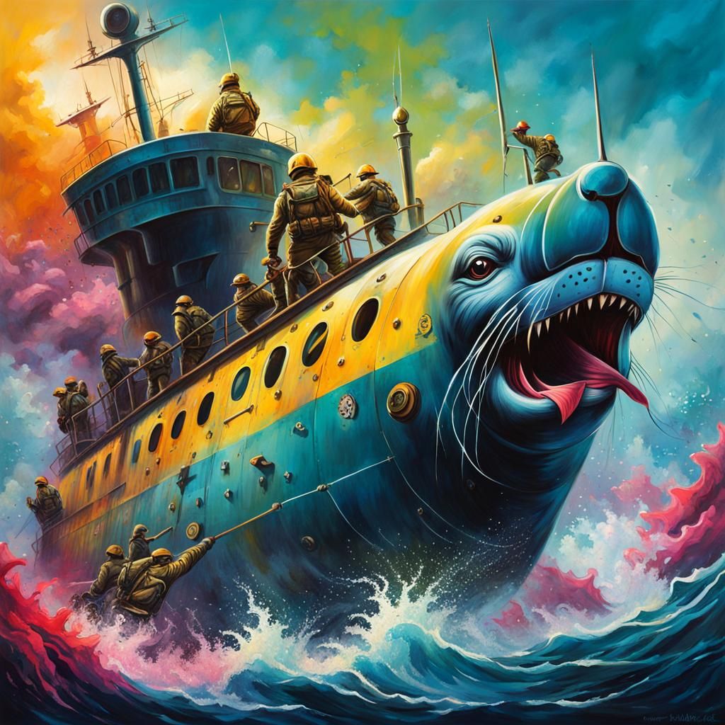 Sea Lion Commando Submarine Attack in Graffiti Art
